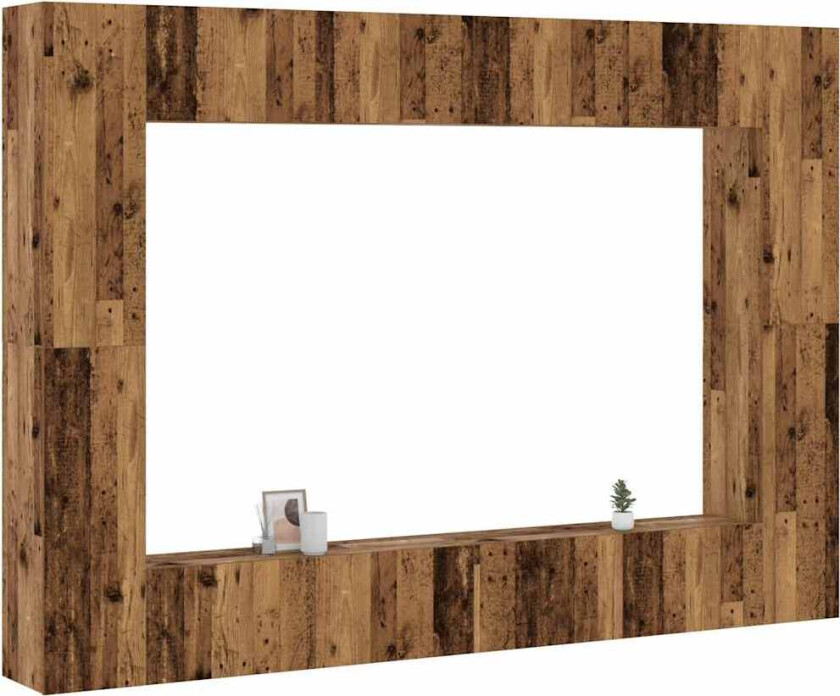 Vegghengte TV-benker 8 stk gammelt tre konstruert tre