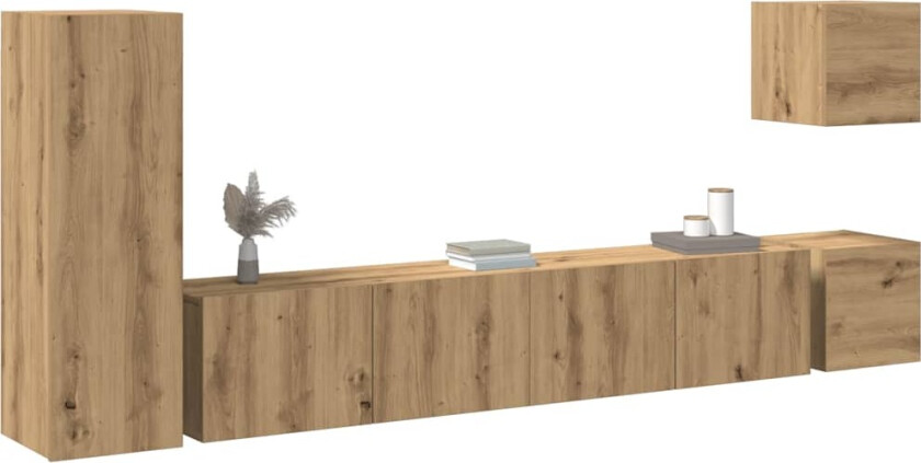 TV-skapsett 5 deler veggmontert artisan eik konstruert tre