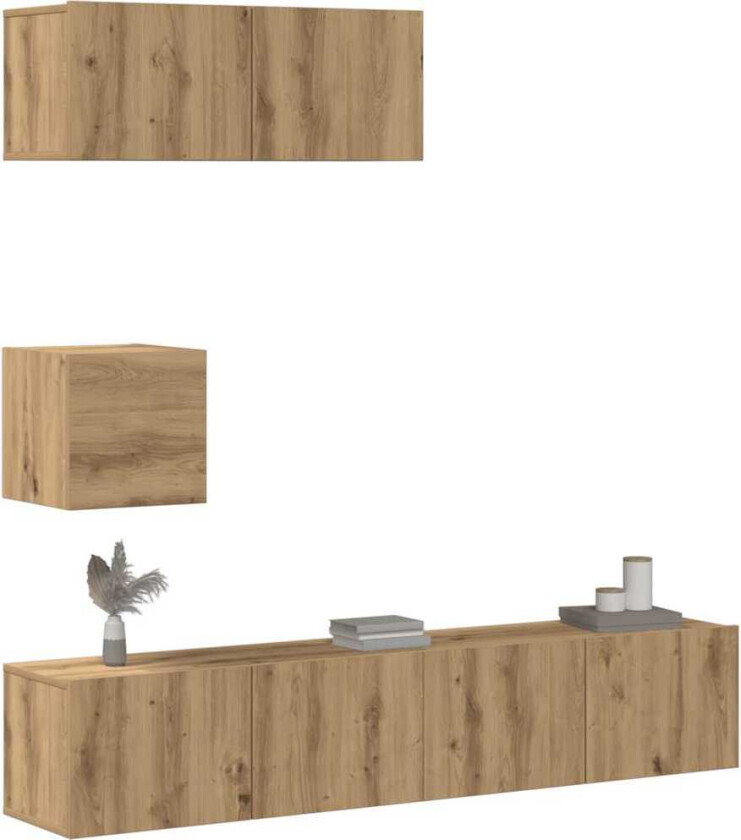 TV-skapsett 4 deler veggmontert artisan eik konstruert tre