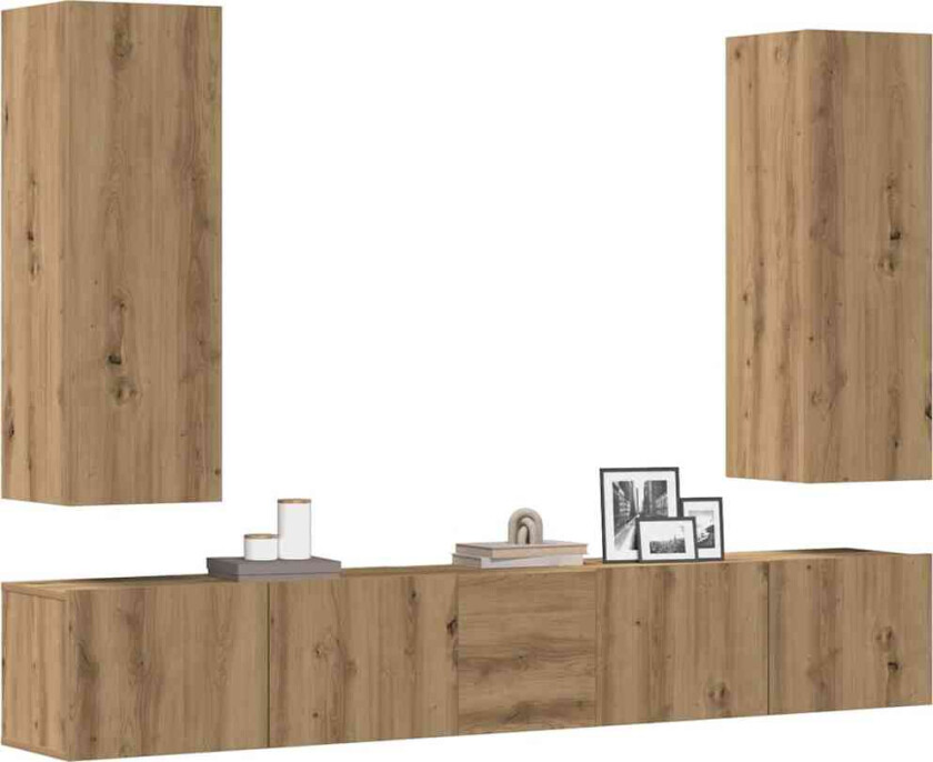 Vegghengte TV-benker 5 stk artisan eik konstruert tre