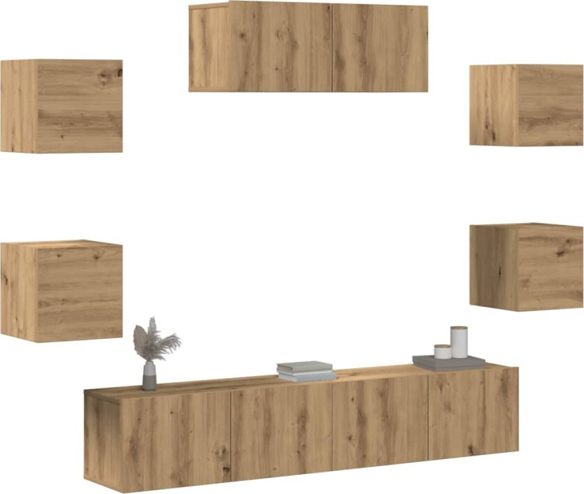 TV-skapsett 5 deler veggmontert artisan eik