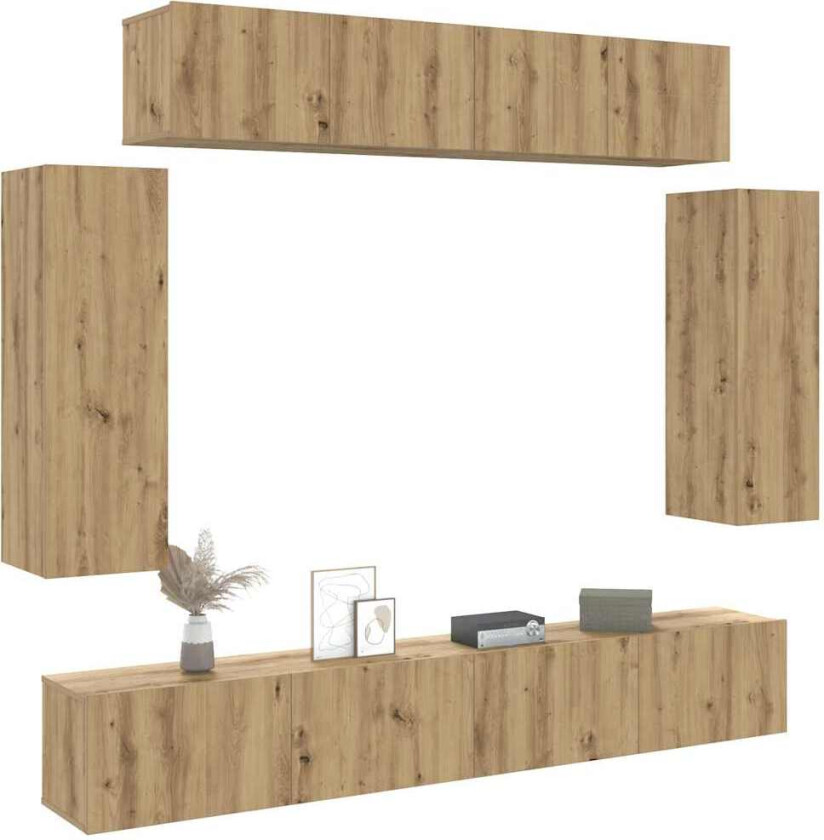 TV-skapsett 6 deler veggmontert artisan eik konstruert tre