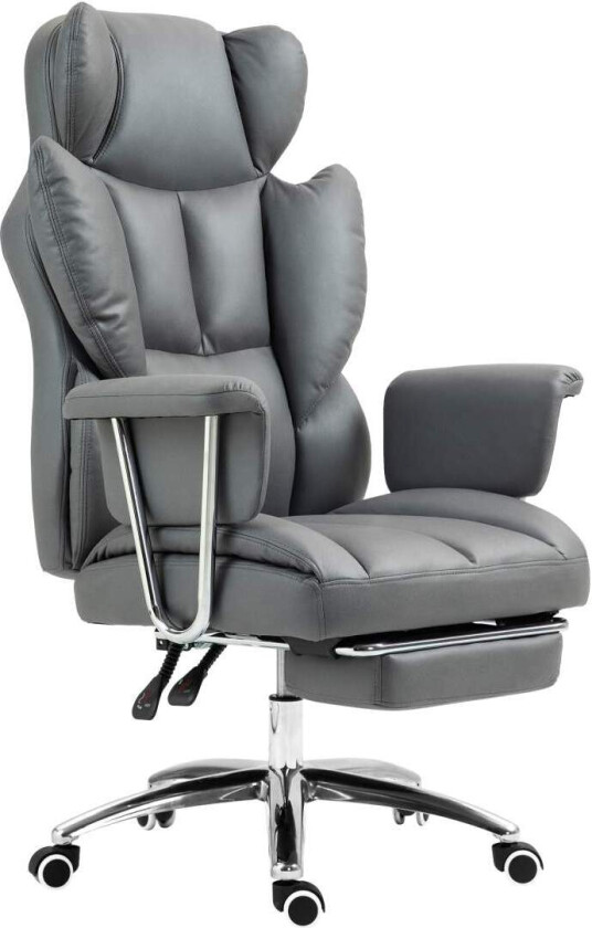 Kontorstol med liggefunksjon, ergonomisk skrivebordsstol, høydejusterbar svingstol med fotstøtte, polstret, kan holde opptil 120