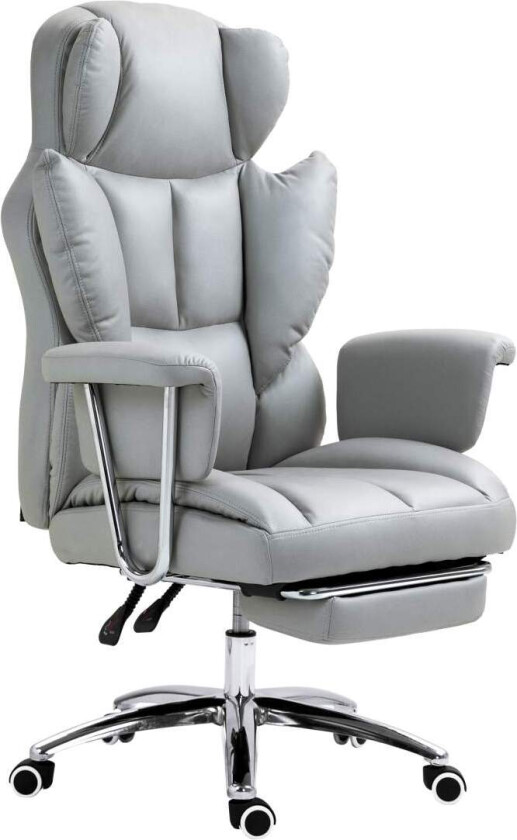 Kontorstol med liggefunksjon, ergonomisk skrivebordsstol, høydejusterbar svingstol med fotstøtte, polstret, kan holde opptil 120