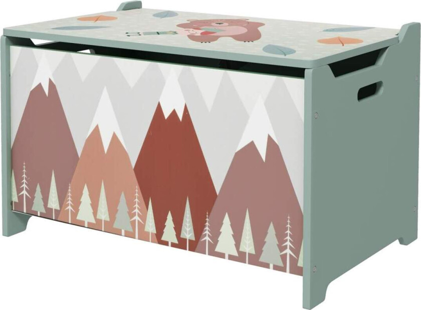 Bilde av Lekeboks med lokk, Lekekiste med søtt dyredesign, Oppbevaringsboks med lokk Sikkerhetshengselhåndtak, for barnerom, soverom, grø