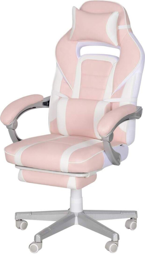 Gamingstol med fotstøtte, høydejusterbar skrivebordsstol med hode- og korsryggpute, roterende gamingstol med vippbar ryggstøtte