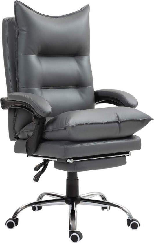 Kontorstol med liggefunksjon, ergonomisk skrivebordsstol, høydejusterbar svingstol med fotstøtte, polstret, kan holde opptil 135