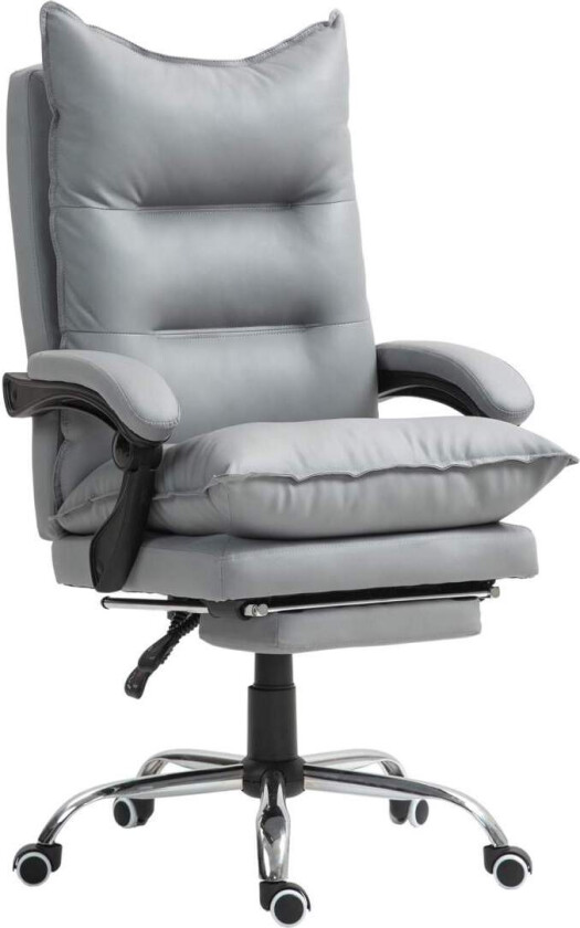 Kontorstol med liggefunksjon, ergonomisk skrivebordsstol, høydejusterbar svingstol med fotstøtte, polstret, kan holde opptil 135