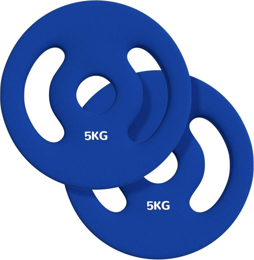 Bilde av Sett med 2 manualvekter, 2 x 5 kg vekter, vektskiversett, vektskiver for 2,5 cm hantelstang, Ø 30 mm boring, blå