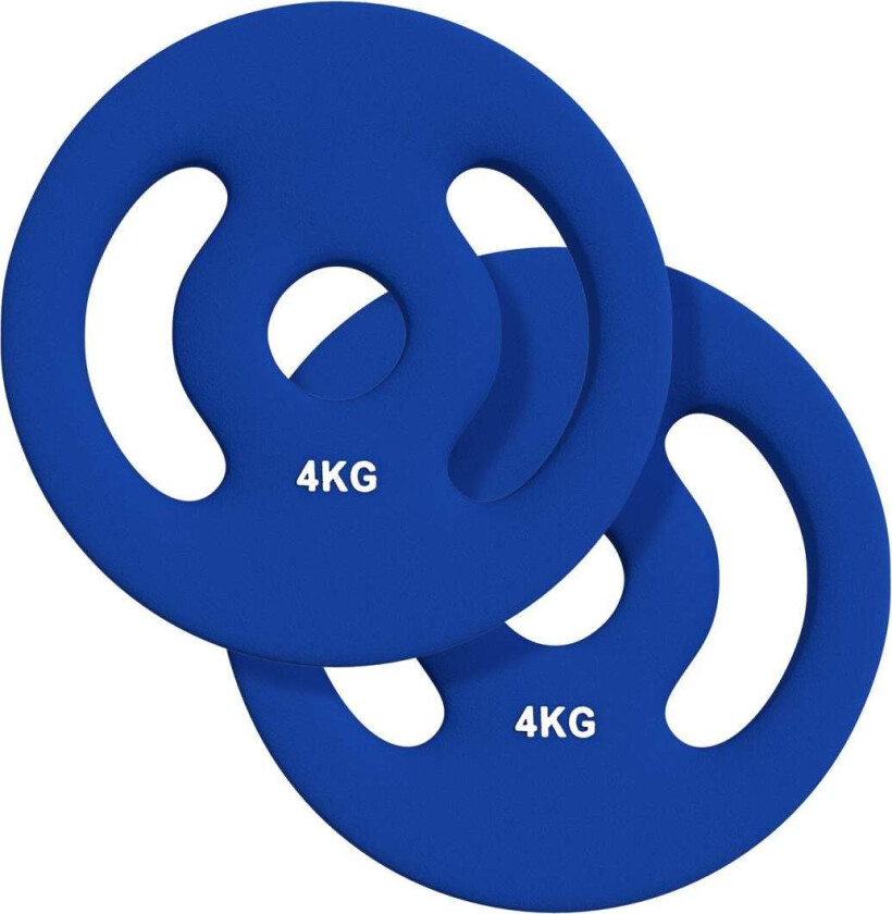 Bilde av Sett med 2 manualvekter, 2 x 4 kg vekter, vektskivesett, vektskiver for 2,5 cm hantelstang, Ø 30 mm boring, blå