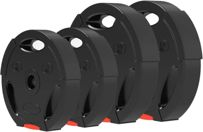 Bilde av Sett med 4 manualvekter, 2 x 5 kg/10kg vekter, vektplatesett, vektskiver for 2,5 cm hantelstang, Ø 30 mm boring, svart