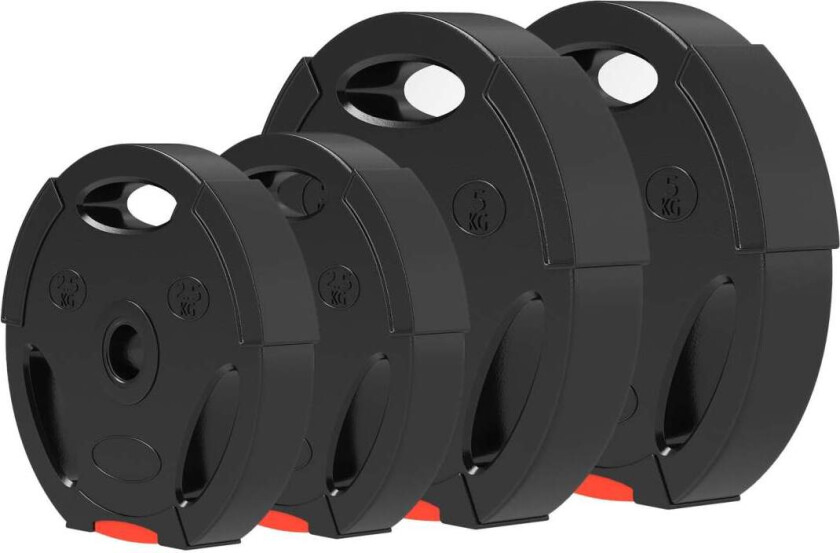 Bilde av Sett med 4 manualvekter, 2 x 2,5 kg/5kg vekter, vektplatesett, vektskiver for 2,5 cm hantelstang, Ø 25/30 mm boring, svart