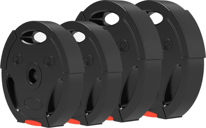 Bilde av Sett med 4 manualvekter, 2 x 5 kg/7,5 kg vekter, vektplatesett, vektskiver for 2,5 cm hantelstang, Ø 30 mm boring, svart