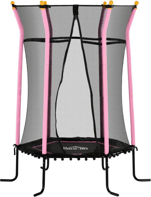 Barnetrampolin Ø163,5 cm, trampoline med sikkerhetsnett, kantdeksel, hagetrampolin for barn 3-10 år, bæreevne inntil 50 kg, rosa