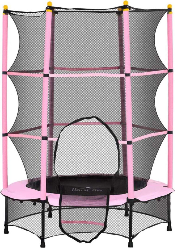 Barnetrampolin Ø140 cm, trampoline med sikkerhetsnett, kanttrekk, hagetrampolin for barn 3-10 år, kan holde opptil 50 kg, rosa