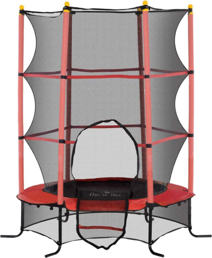 Bilde av Barnetrampolin Ø163 cm, trampoline med sikkerhetsnett, kantdeksel, hagetrampolin for barn 3-10 år, bæreevne inntil 50 kg, rød