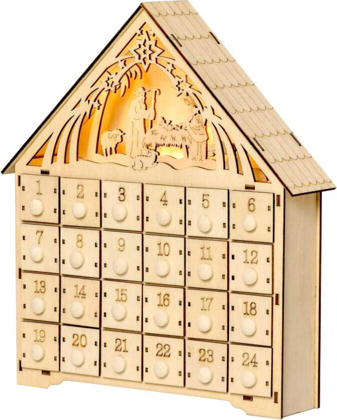 Adventskalender for fylling av 24 skufferom Julekalender med LED-lys Adventskalenderboks Julepynt DIY MDF-plate naturtre 26,6 x