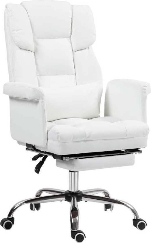 Kontorstol, ergonomisk skrivebordsstol med liggefunksjon, korsryggpute, høydejusterbar datamaskinstol med fotstøtte, svingfunksj