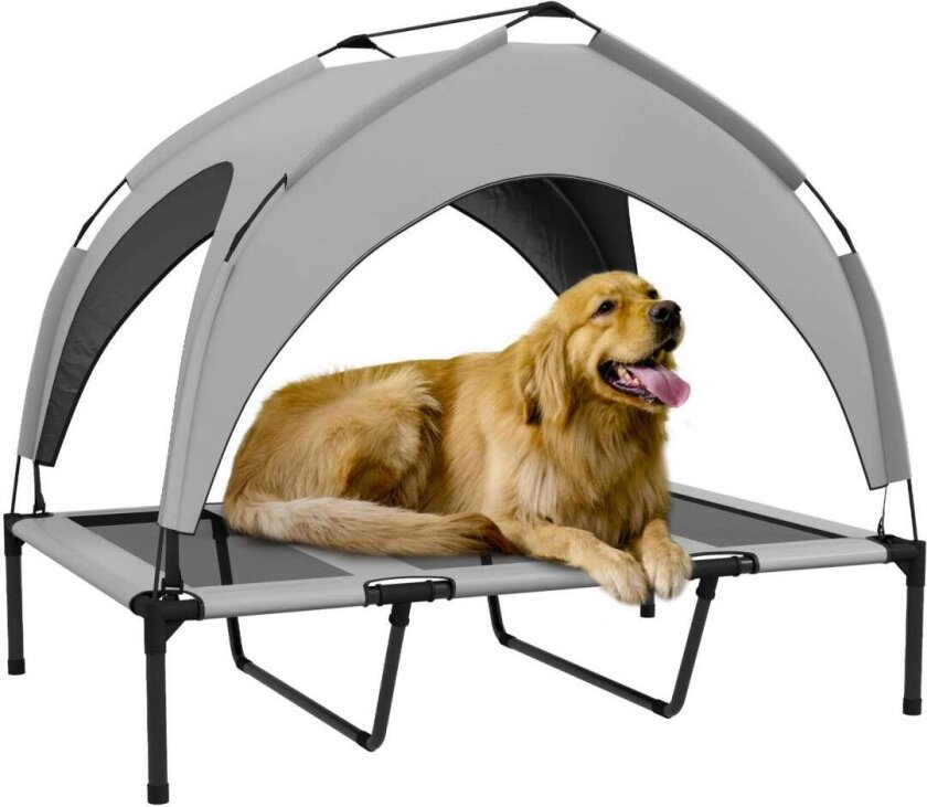 Forhøyet hundeseng med baldakin, kjæledyrseng, utendørs hundeseng med tak, pustende, for store hunder Lys grå Oxford 106 x 76 x