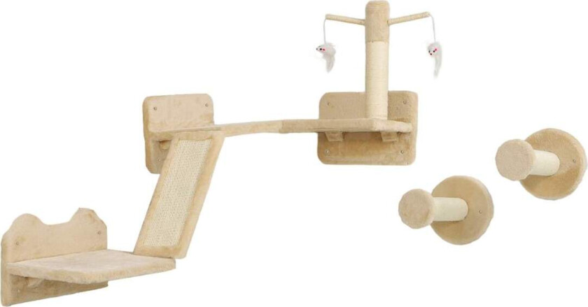 Katteklatreveggsett, 3-delt kattemøbel med skrapebrett, hoppeplater, skrapestolpe, lekeball, for katter opp til 5 kg, sisal, bei
