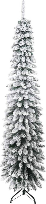 Kunstig juletre 210 cm med 490 tips og kunstsnø sammenleggbar med metallstativ for festlig juledekorasjon i grønt og hvitt