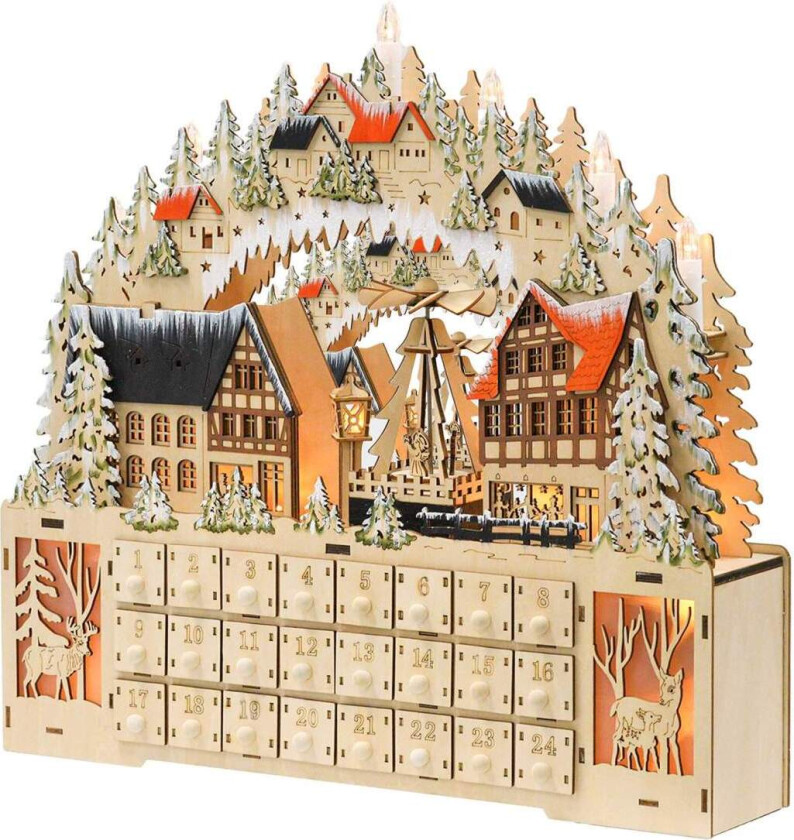 Adventskalender for fylling av 24 skufferom Julekalender med LED-lys Adventskalenderboks Julepynt DIY MDF naturtre 45 x 9 x 42,5