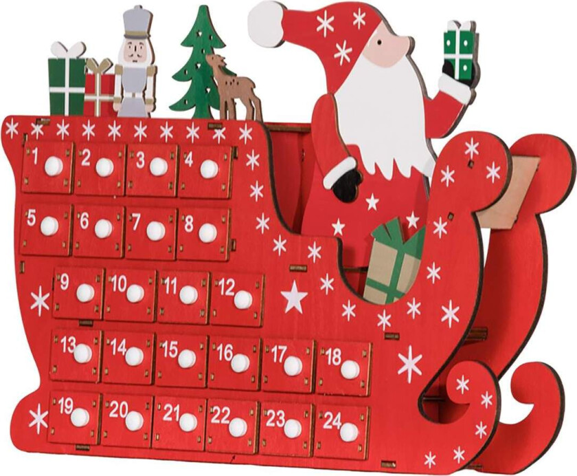 Adventskalender for fylling av 24 skufferom Julekalender Adventskalenderboks Julepynt DIY MDF-plate rød 22,5 x 8 x 36 cm