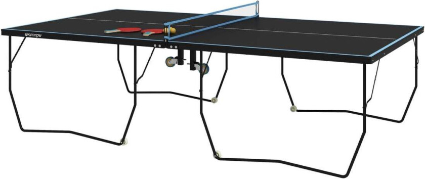 Bilde av Utendørs bordtennisbord, sammenleggbart bordtennisbord med nett, hjul, 2 bordtennisball og 3 baller, stål, svart, 274 x 152,5 x