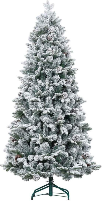 Kunstig juletre 180 cm med 1489 tips og kunstsnø sammenleggbar med metallstativ for festlig juledekorasjon i grønt