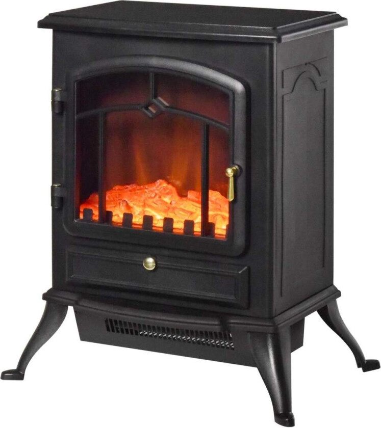Elektrisk peisovn med flammeeffekt 1000/2000W, overopphetingsbeskyttelse, svart, 45x28x54 cm, for en koselig atmosfære