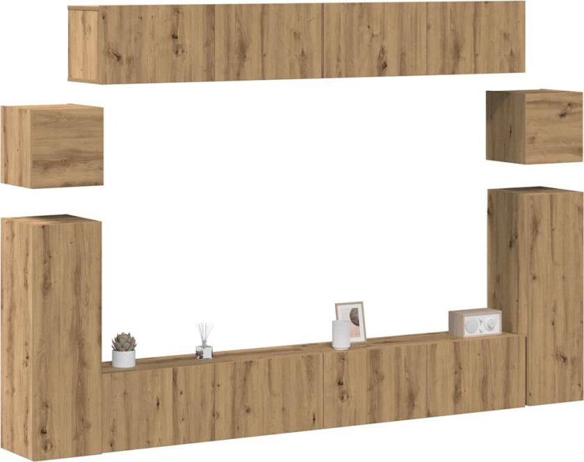 TV-skapsett 8 deler veggmontert artisan eik konstruert tre