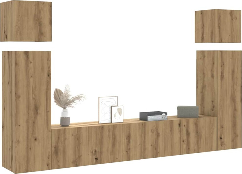TV-skapsett 8 deler veggmontert artisan eik konstruert tre