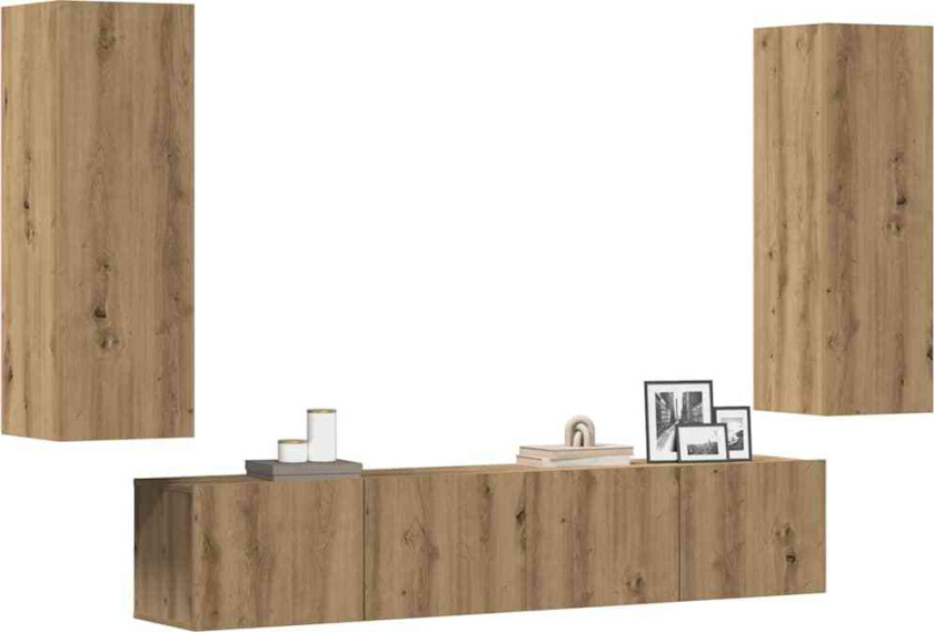 Vegghengte TV-benker 4 stk artisan eik konstruert tre