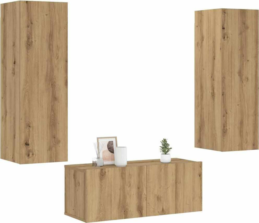 Vegghengte TV-benker 3 stk artisan eik konstruert tre