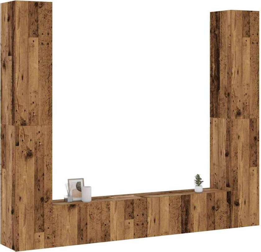 Vegghengte TV-benker 6 stk gammelt tre konstruert tre