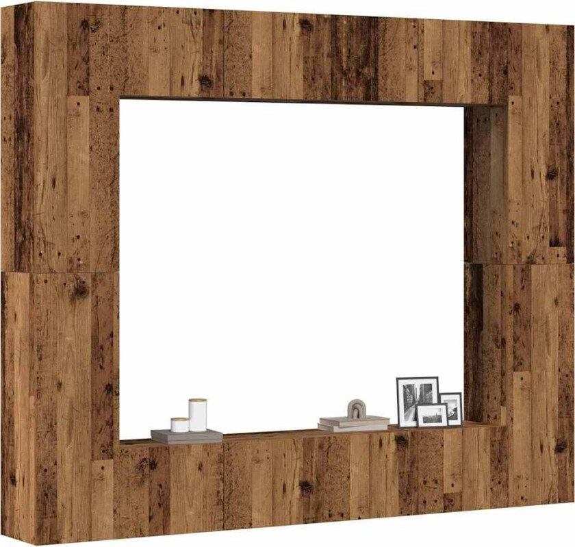 Vegghengte TV-benker 8 stk gammelt tre konstruert tre