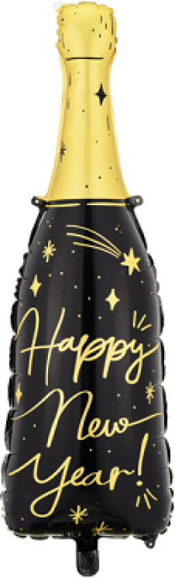 Partydeco Happy New Year, Lekeballong, Folie, Sort, Gull, Monokromatisk, Nyttårsaften, Rocket