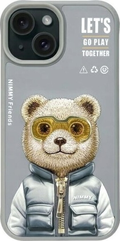 Nimmy Iphone 15 6.1" Case Gray/Grey Cool&Cute 2.0 Bear