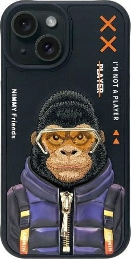 Nimmy Case Iphone 15 6.1" Black/Black Cool&Cute 2.0 Monkey