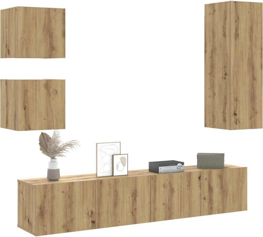 TV-skapsett 5 deler veggmontert artisan eik konstruert tre