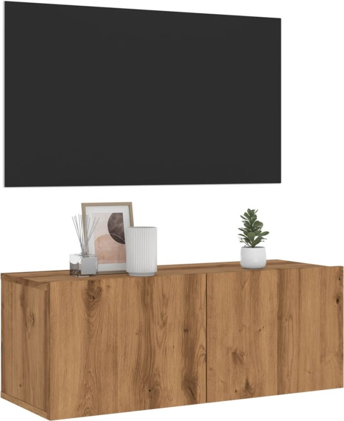 Vegghengt TV-benk artisan eik 80x30x30 cm konstruert tre