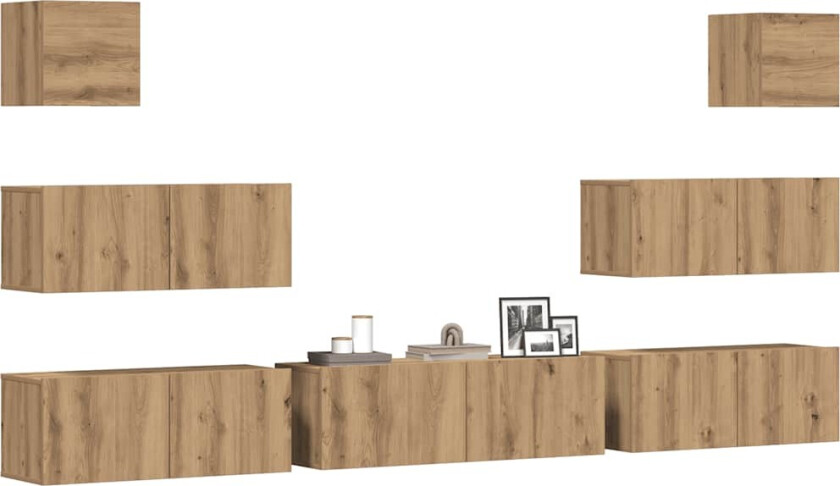 TV-skapsett 7 deler veggmontert artisan eik konstruert tre