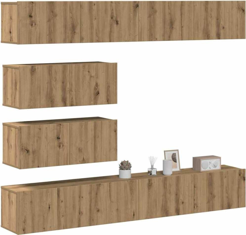 TV-skapsett 6 deler veggmontert artisan eik konstruert tre