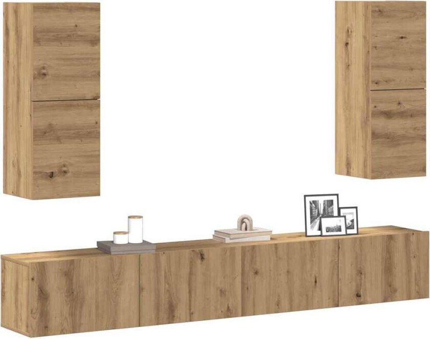 TV-skapsett 4 deler veggmontert artisan eik konstruert tre