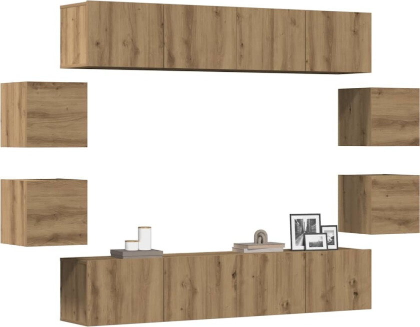 Vegghengte TV-benker 8 stk artisan eik konstruert tre