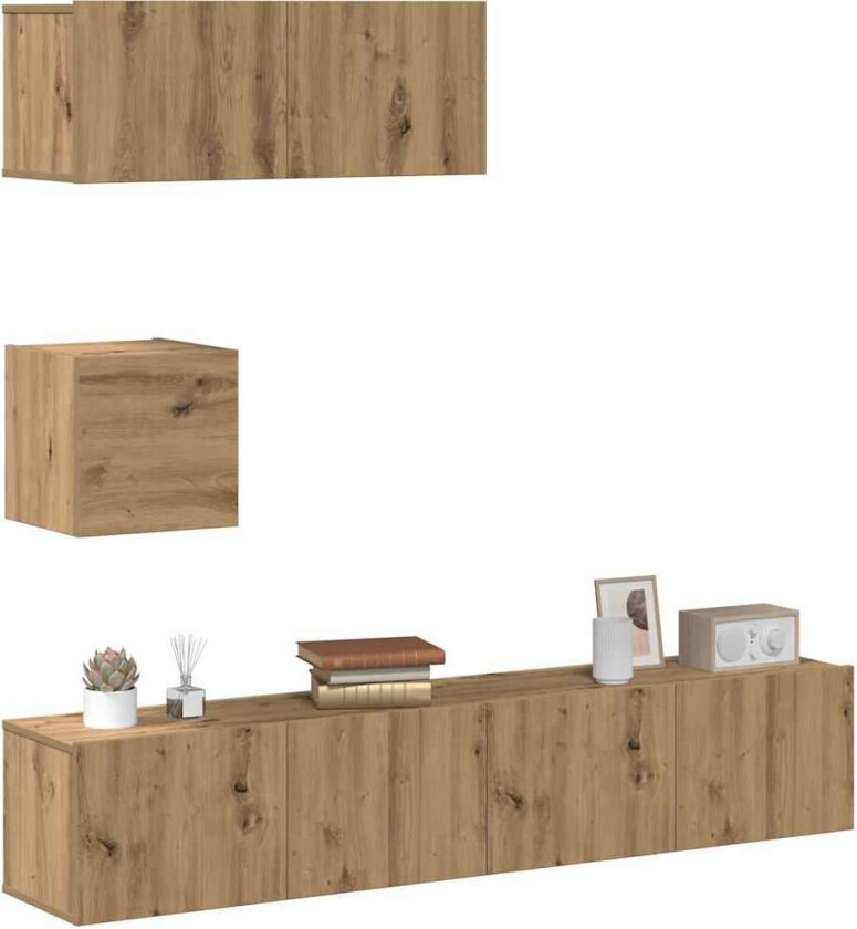 TV-skapsett 4 deler veggmontert artisan eik konstruert tre