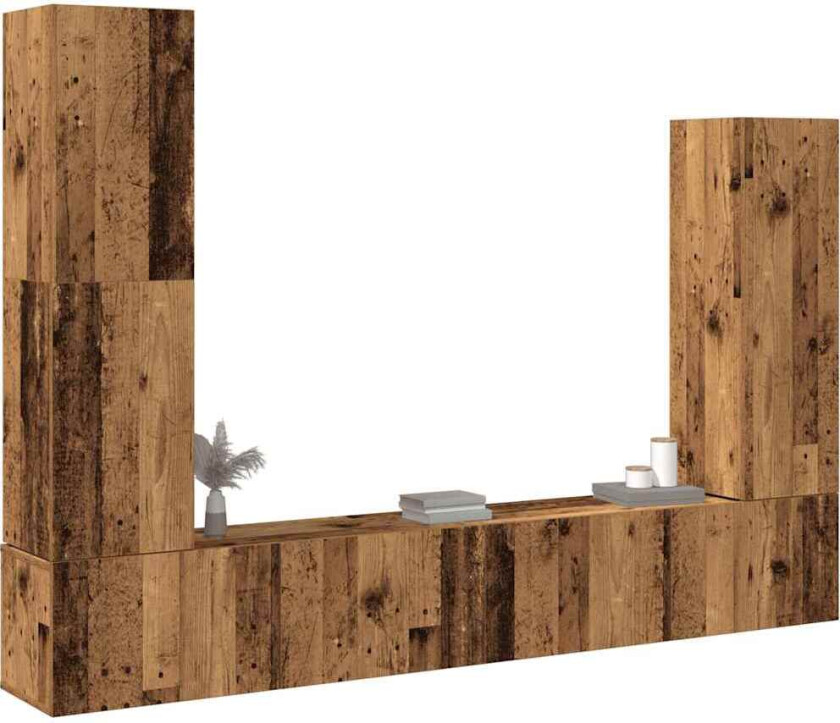 TV-skapsett 4 deler veggmontert gammelt tre konstruert tre