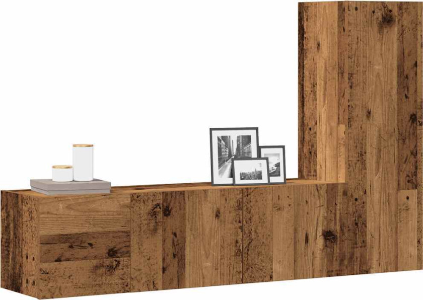 Vegghengte TV-benker 3 stk gammelt tre konstruert tre