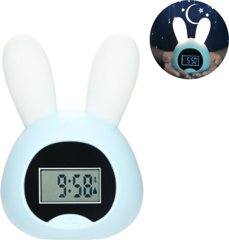 Barnevennlig opplyst alarmklokke søt, kanin alarmklokke USB LED vekkerklokke kreativ kanin nattbordlampe alarmklokke - Blå