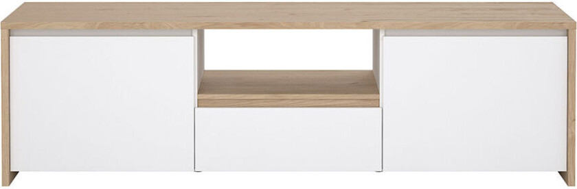 Next TV-bord 2 dører, 1 skuff, 1 hylle eik dekor, hvit høyglans.